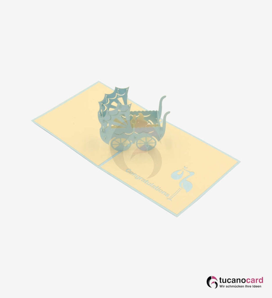 Baby Junge liegend im Kinderwagen - Blau - 12 x 12 cm