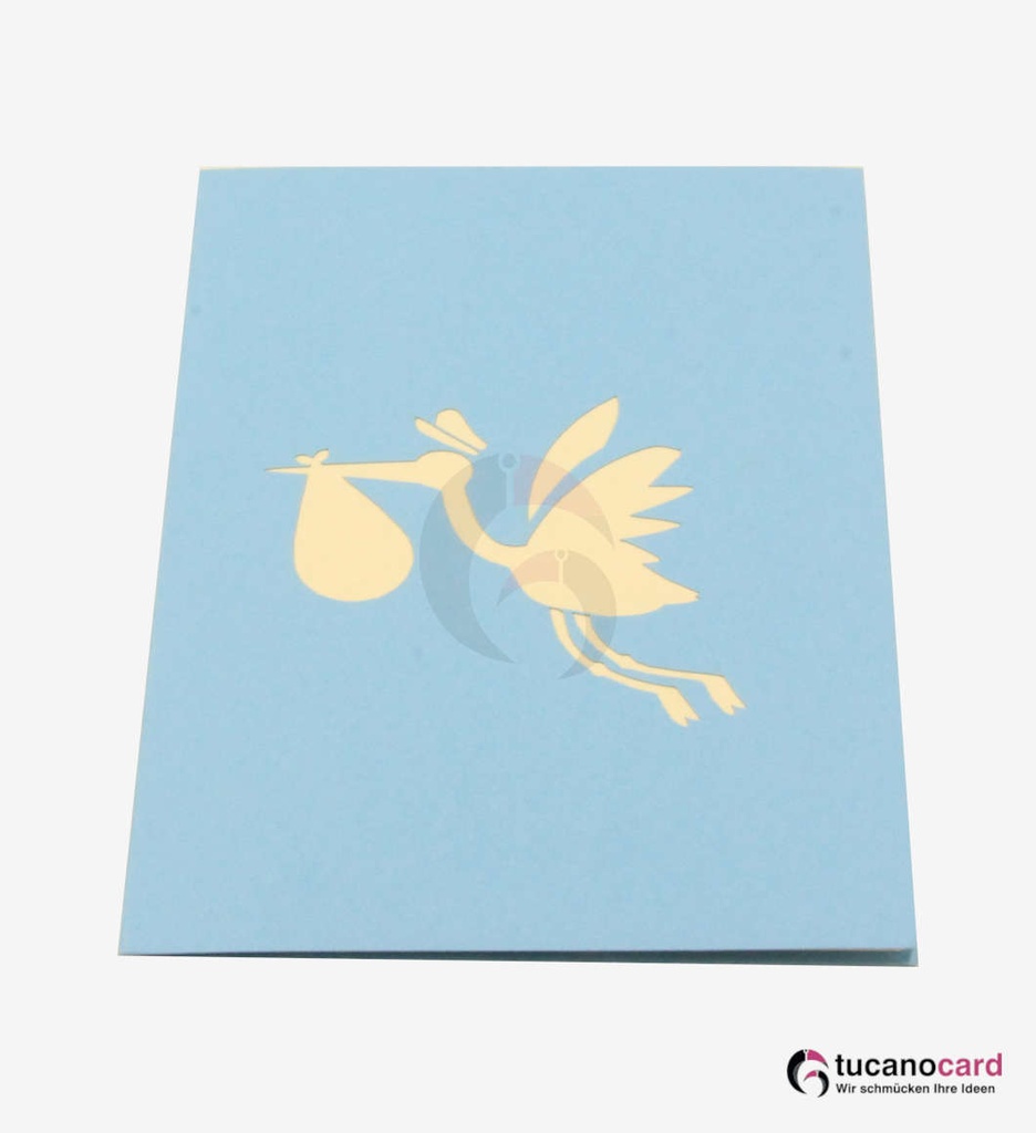 Storch bringt Baby Junge - Blau - 12 x 17 cm