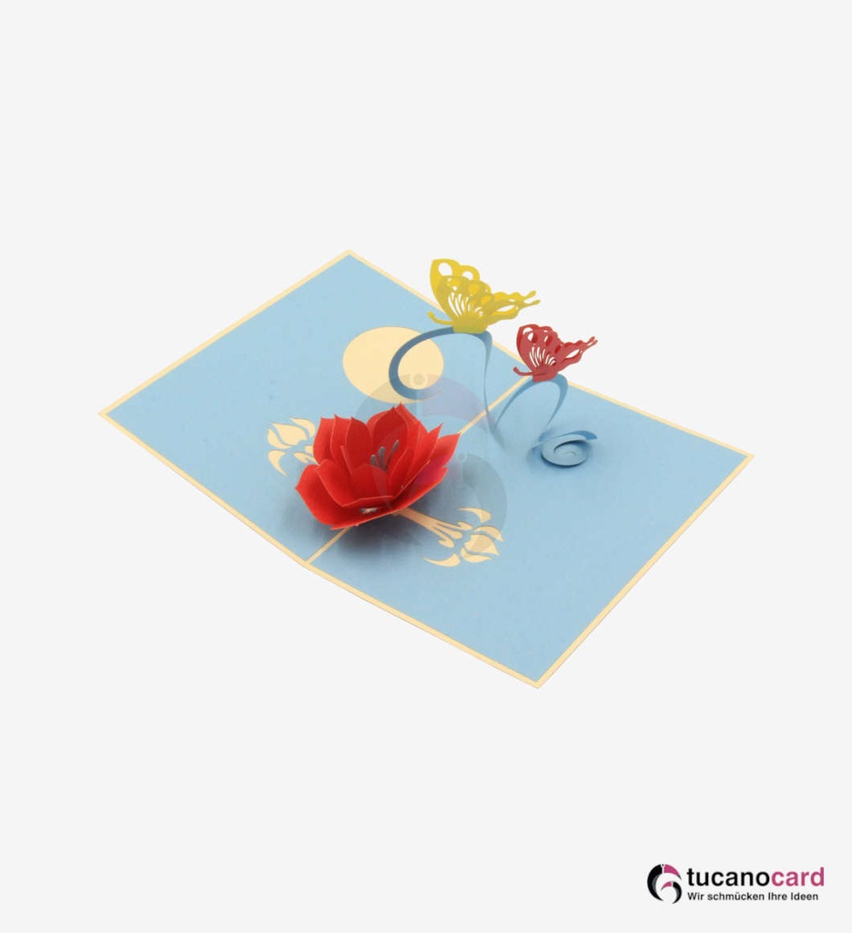 Blumen mit Schmetterlinge im Wasser - Beige - 12 x 17 cm