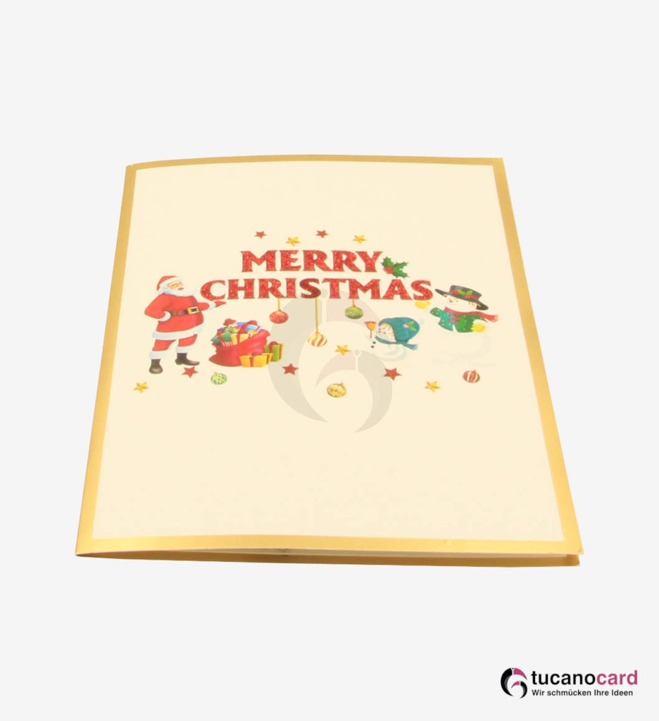 LIMITED EDITION - Weihnachtsmann Merry Christmas - Weiß-Gold - 15 x 20 cm