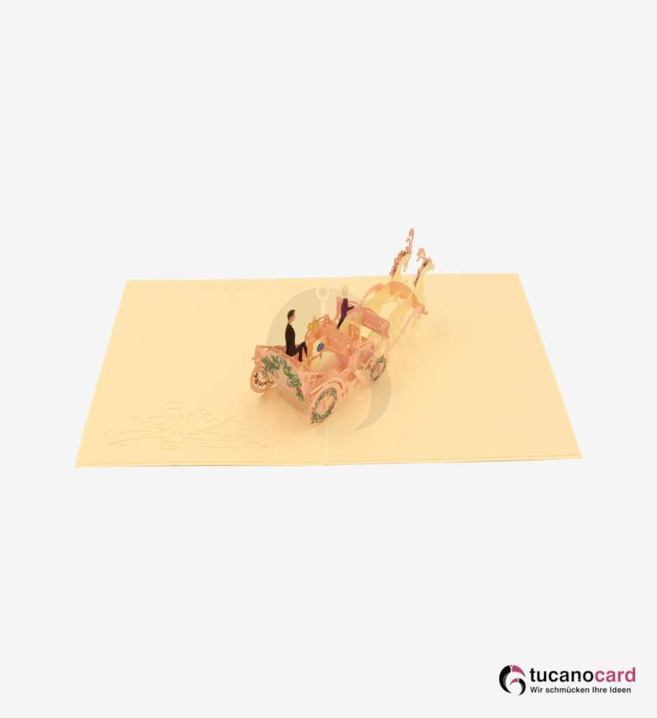 Pärchen auf Kutsche mit Pferden - Beige - 15 x 20 cm