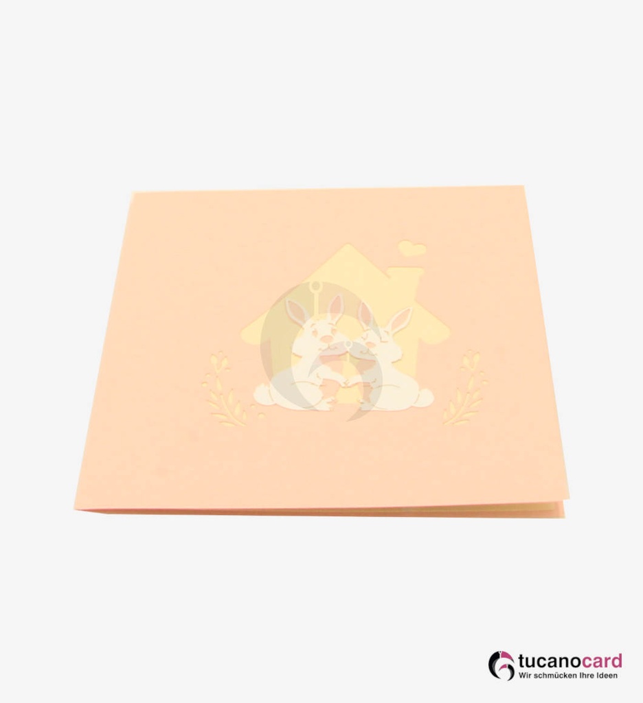 Häschen mit Haus und Garten - Rosa - 15 x 15 cm