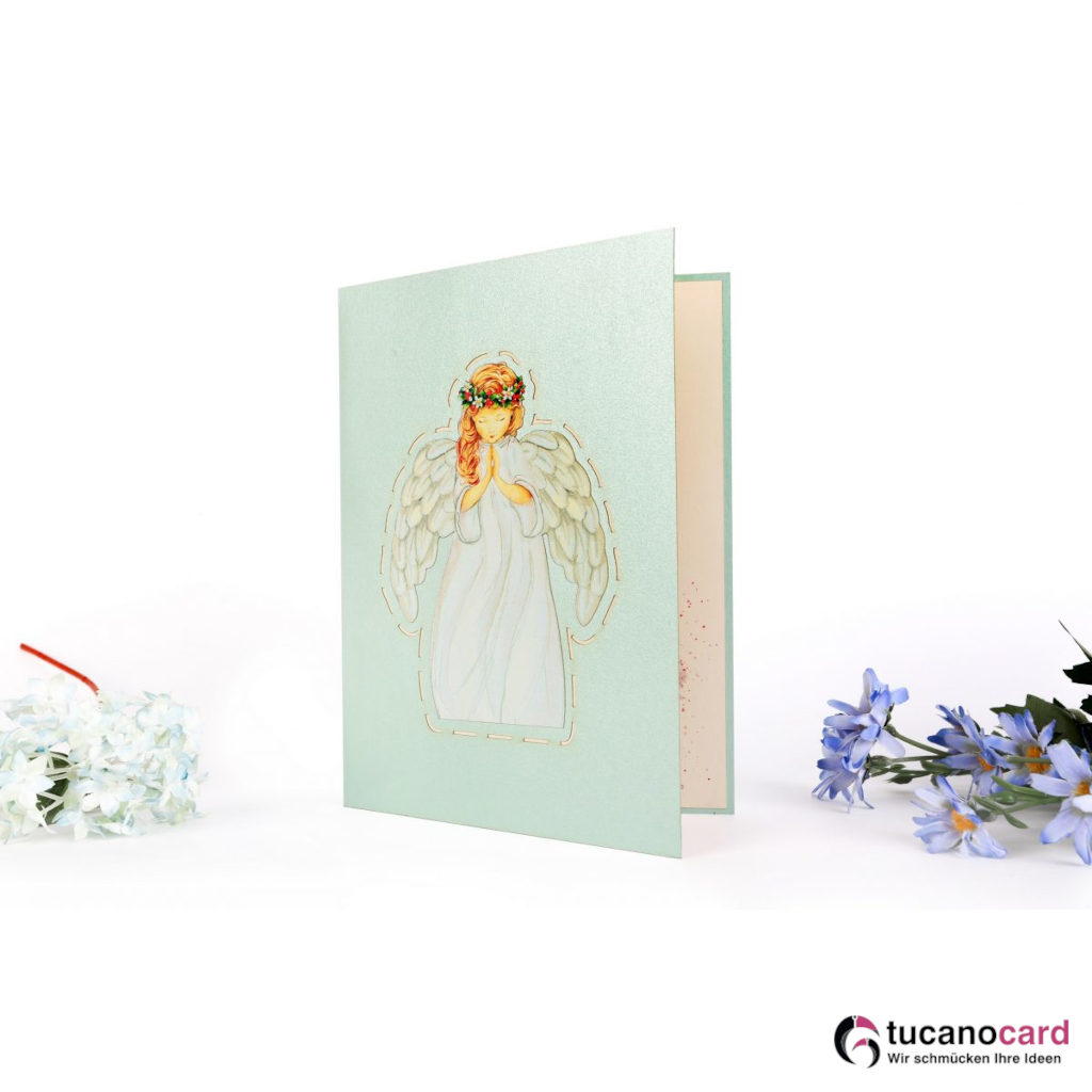 Engel - Kartenfarbe Grün - 15 x 20 cm