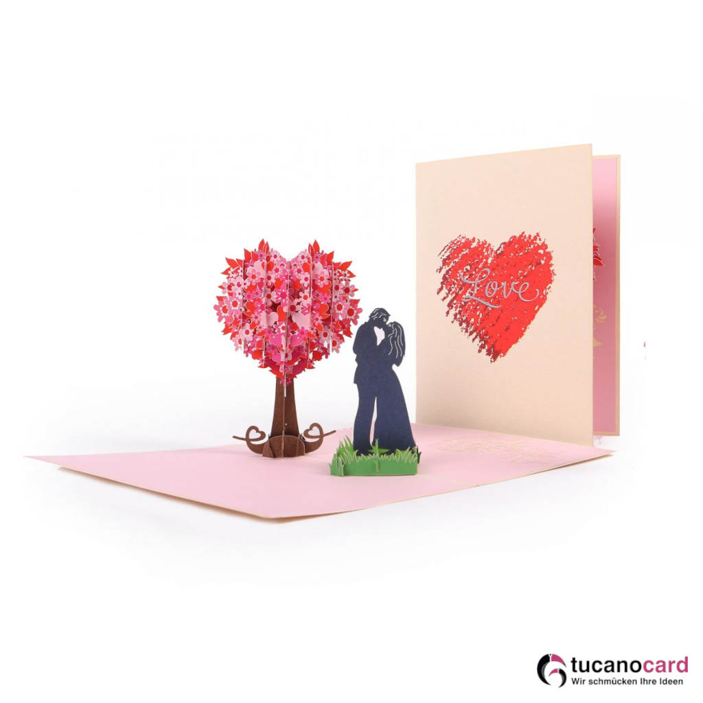 Paar am Herzbaum - Kartenfarbe Beige - 15 x 20 cm