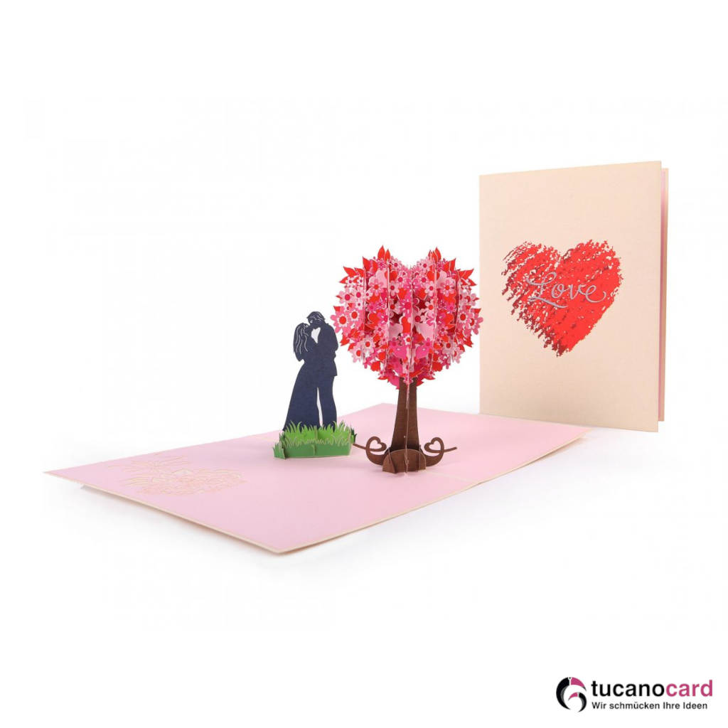 Paar am Herzbaum - Kartenfarbe Beige - 15 x 20 cm