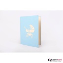 Baby Junge sitzend im Kinderwagen - Kartenfarbe Blau - 15 x 20 cm