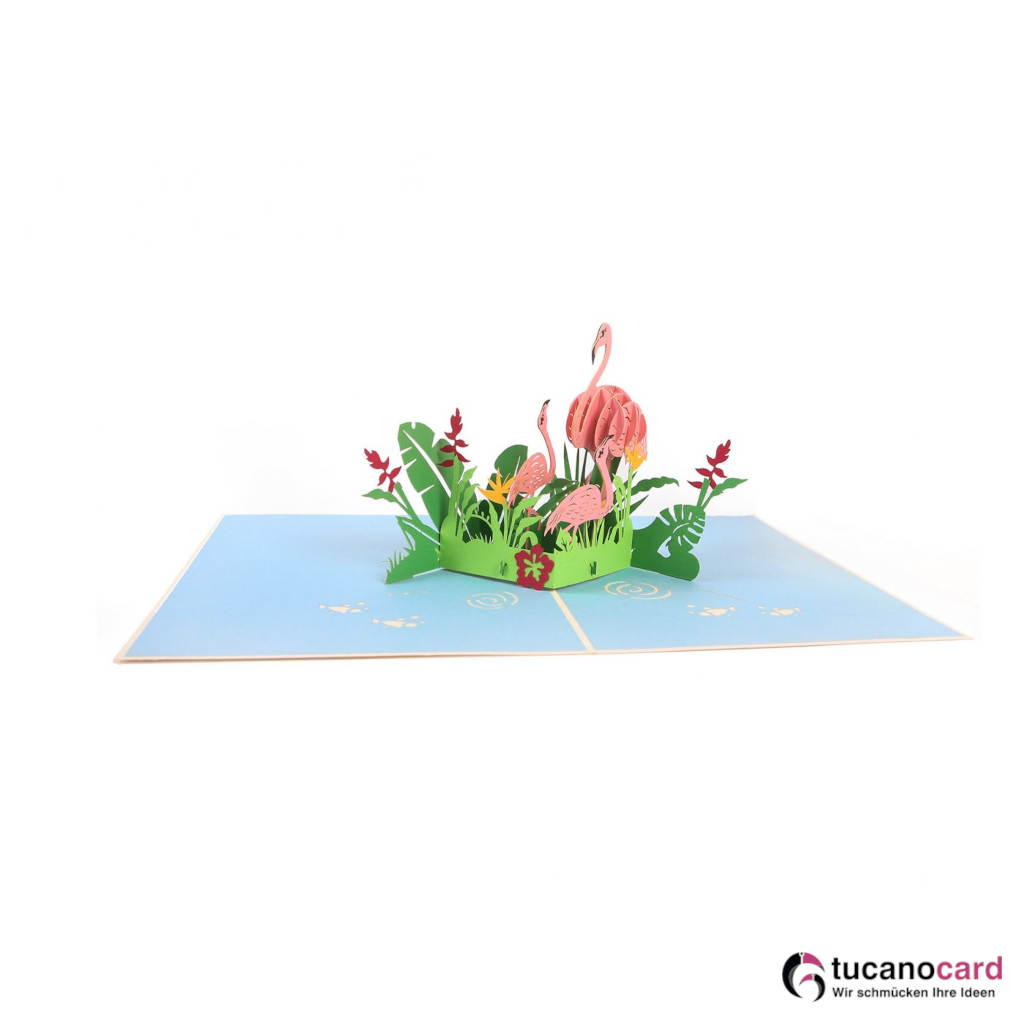 Flamingo Familie - Kartenfarbe Beige - 15 x 20 cm