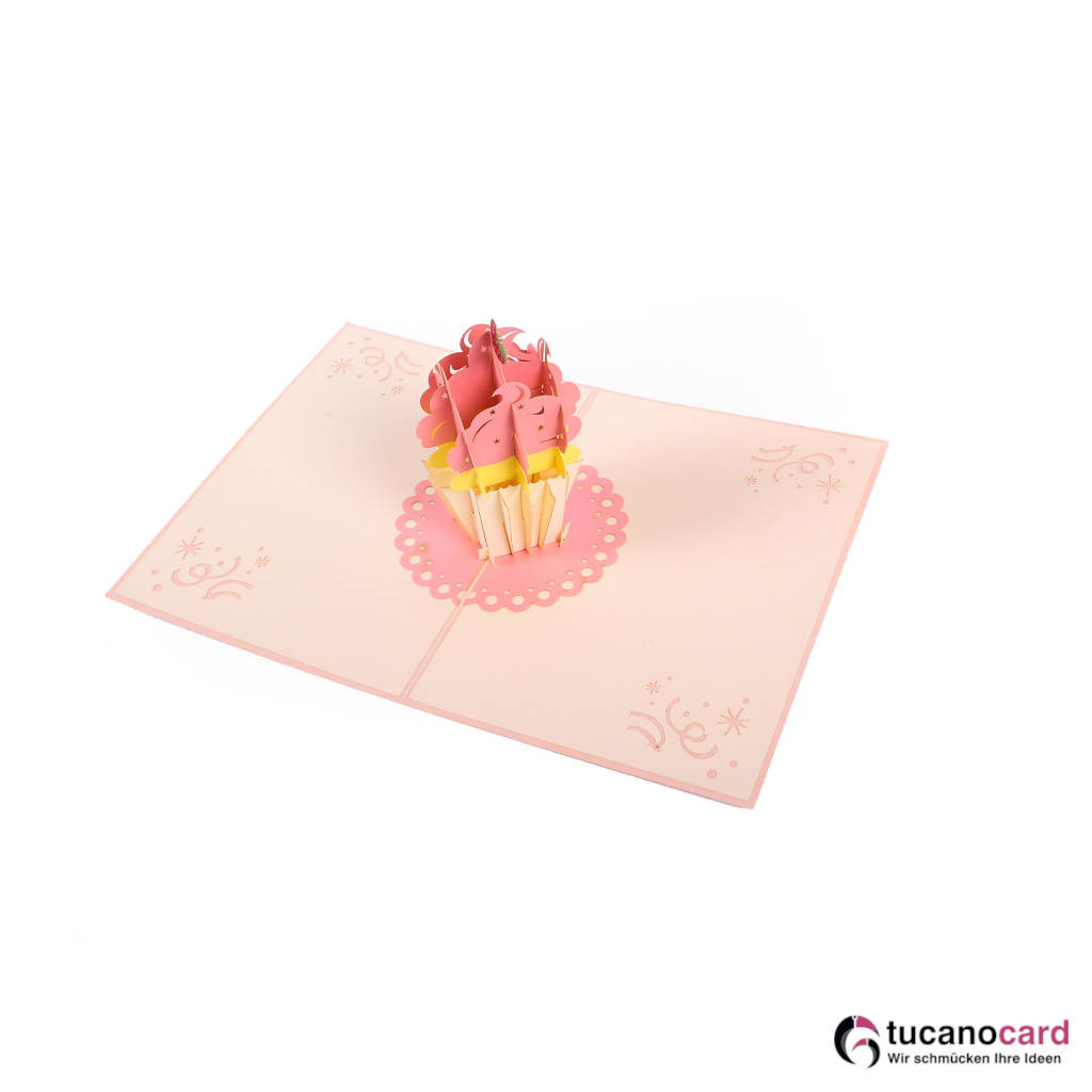 Erdbeer Cupcake - Kartenfarbe Rosa - 12 x 17 cm