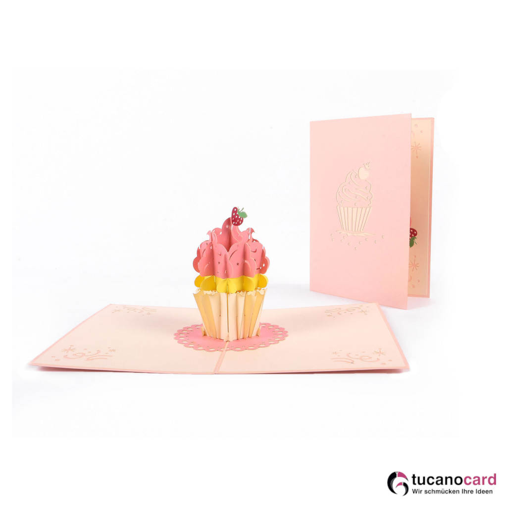 Erdbeer Cupcake - Kartenfarbe Rosa - 12 x 17 cm