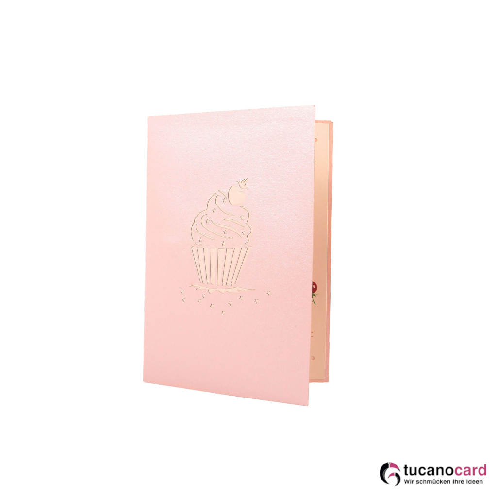 Erdbeer Cupcake - Kartenfarbe Rosa - 12 x 17 cm