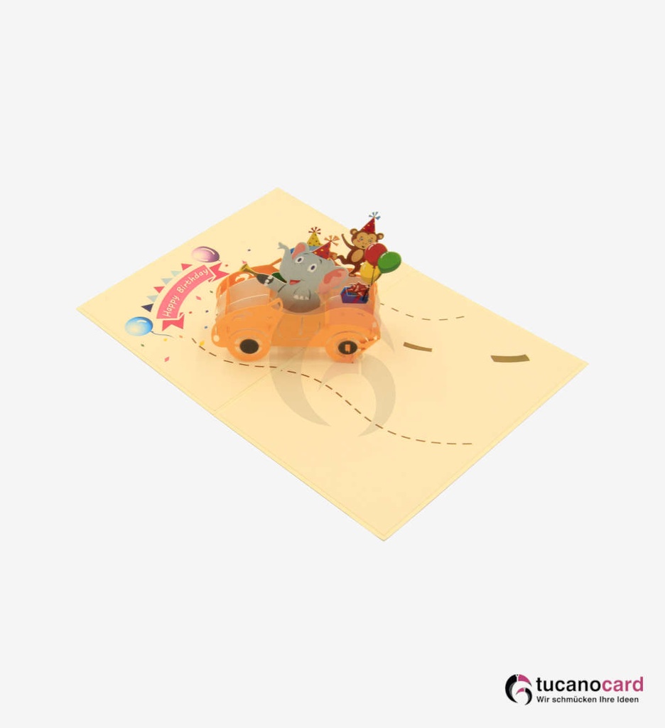 Tiere im Auto - Beige - 13 x 18 cm