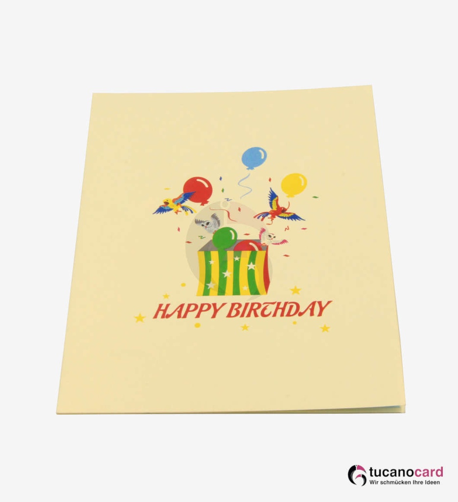 Vögel und Ballons in Box - Beige - 15 x 20 cm