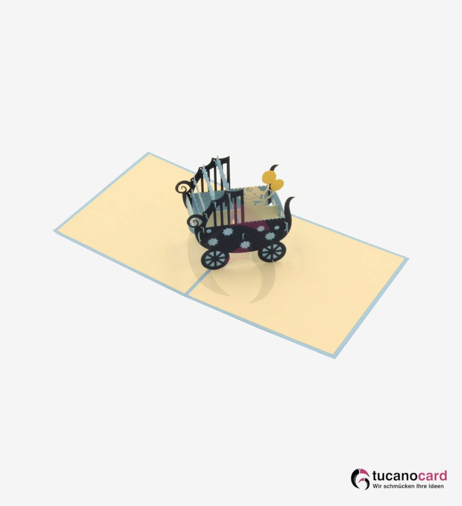 Baby Junge sitzend im Kinderwagen - Blau - 12 x 12 cm