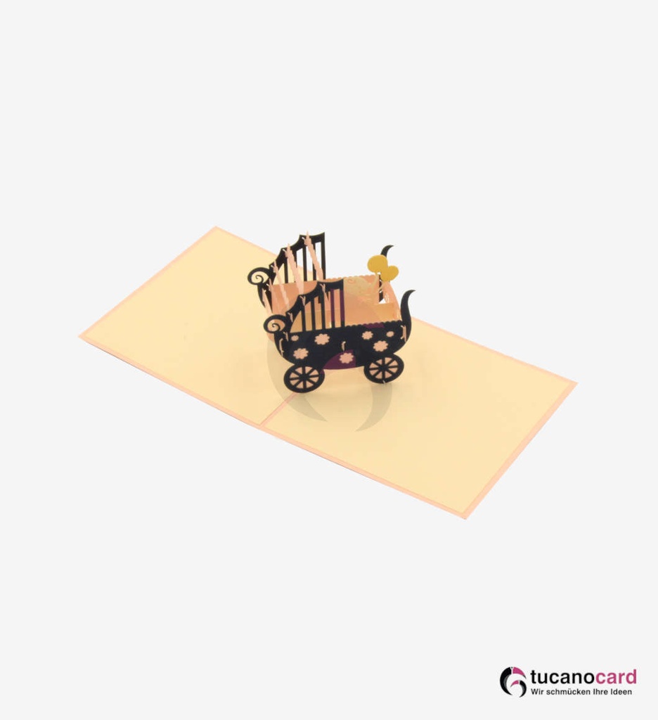 Baby Mädchen sitzend im Kinderwagen - Rosa - 12 x 12 cm