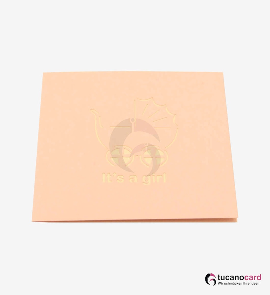 Baby Mädchen liegend im Kinderwagen - Rosa - 12 x 12 cm