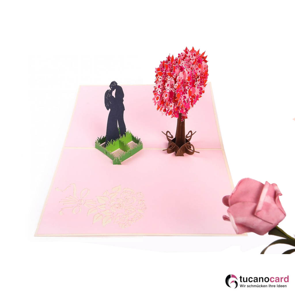 Paar am Herzbaum - Kartenfarbe Beige - 15 x 20 cm