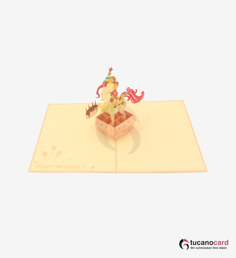 Rosa Einhorn in Box - Kartenfarbe Rosa - 15 x 20 cm