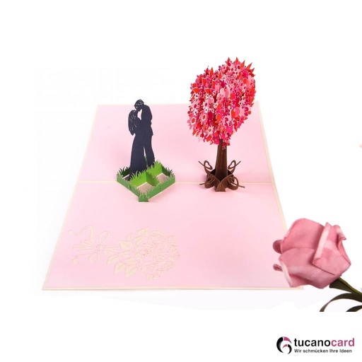 [1100024] Paar am Herzbaum - Kartenfarbe Beige - 15 x 20 cm