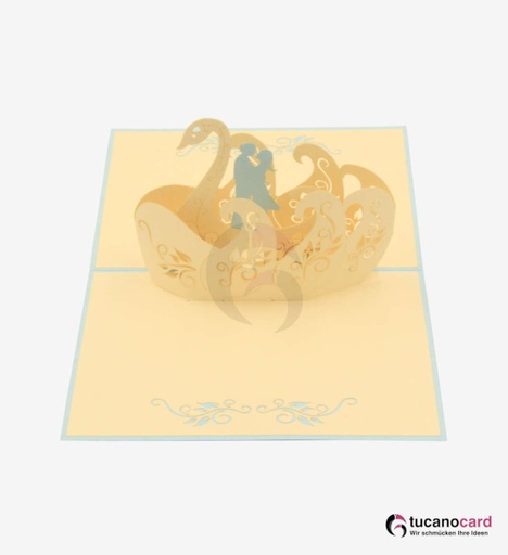 [1100031] Pärchen auf Schwanenboot - Kartenfarbe Blau - 12 x 17 cm