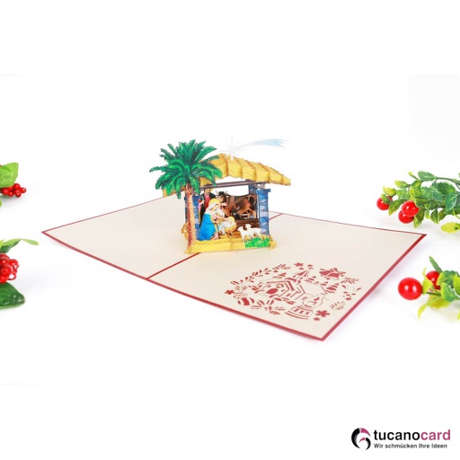 [1100006] Krippe, Geburt Jesu - Kartenfarbe Rot - 15 x 20 cm